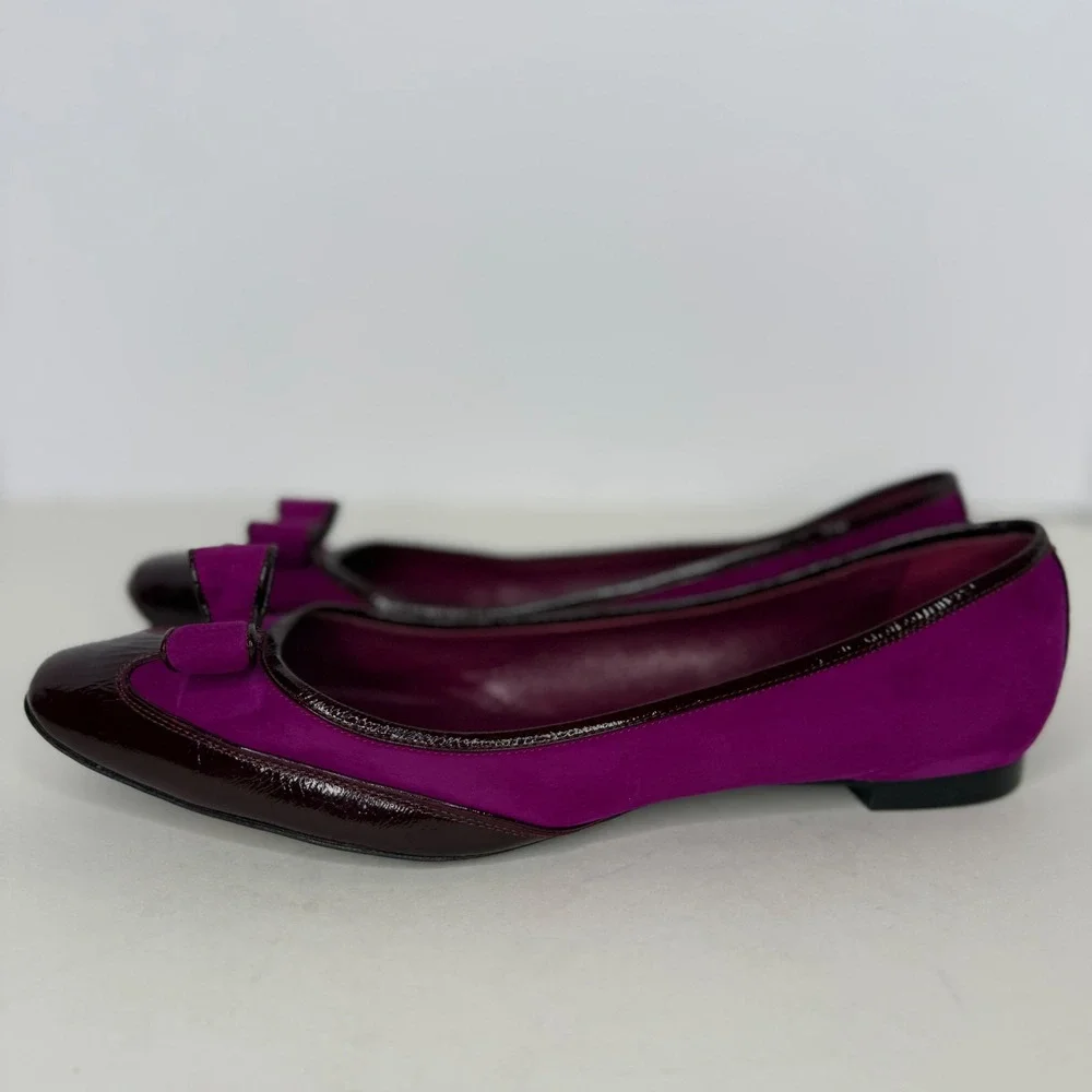 Marc Jacobs Women's Purple Suede Patent Bow Ballet Flats Made in Italy Size 39.5